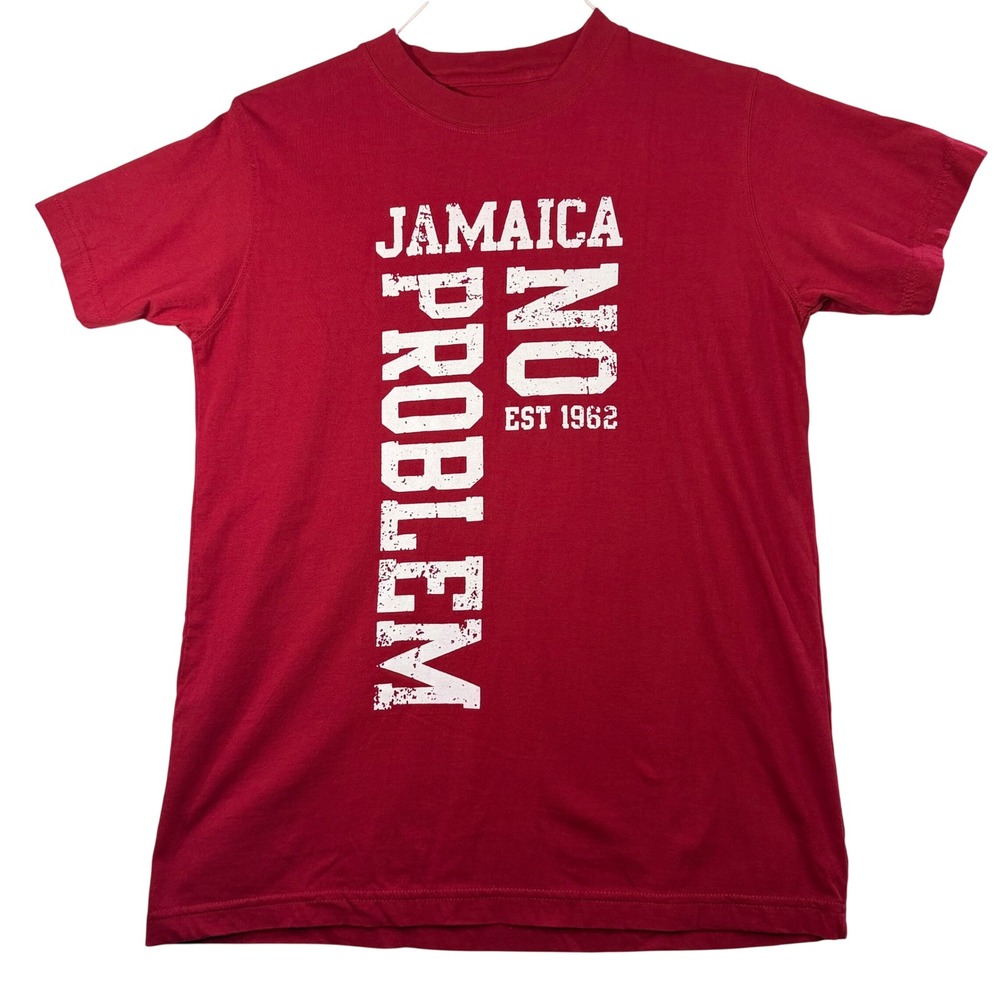 Groovy Bay Vintage Jamaica No Problem Graphic T-Shirt Red Mens Medium Cotton